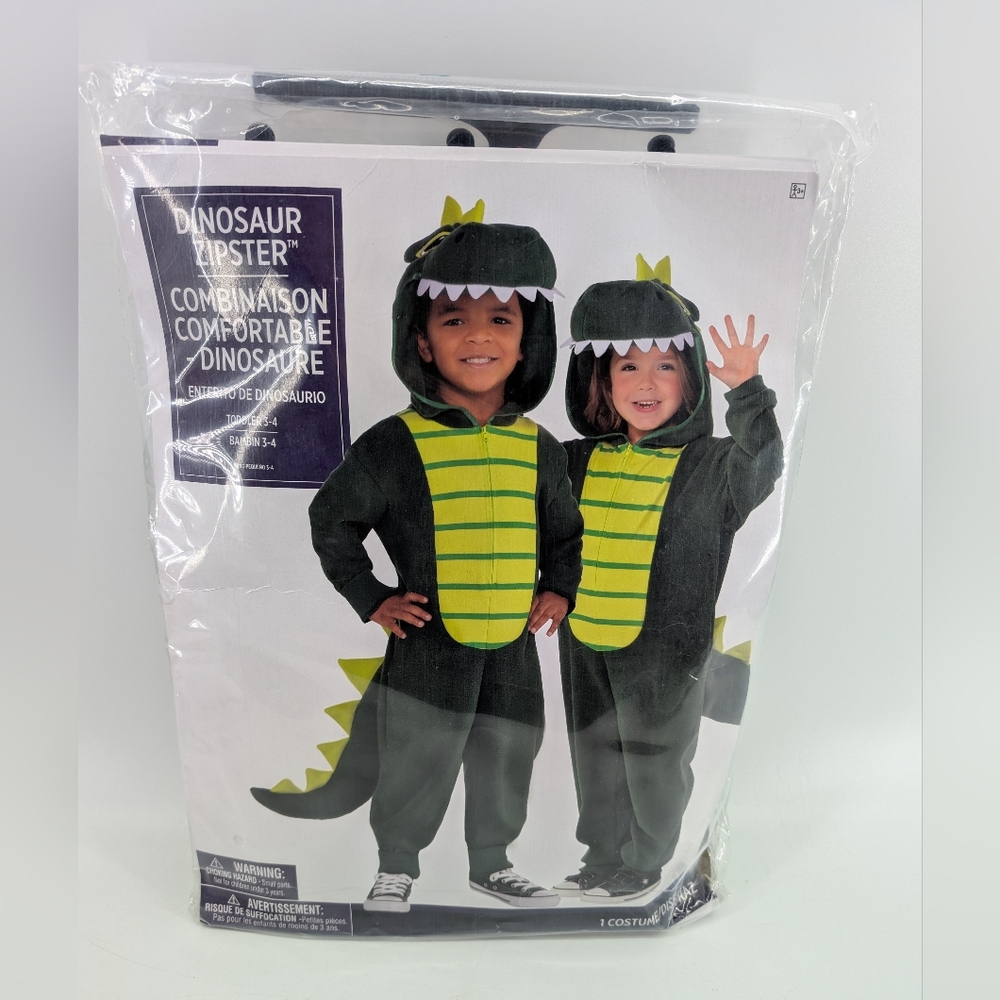 Amscan Dinosaur Zipster Costume 1 Piece Dress Up Dino Detachable Tail 3T-4T